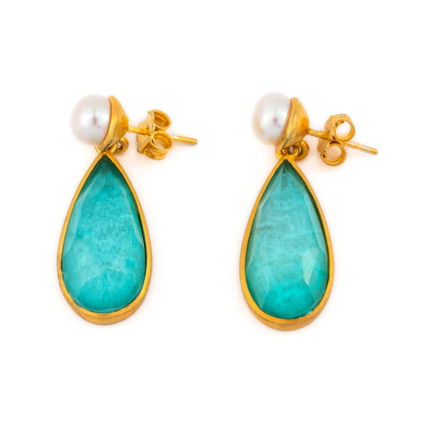 Sterling Silver Gold Plated Doublet Amazonite Earrings