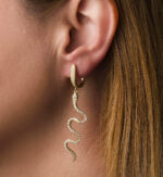 Snake Dangle Earrings with zircons – Gold Plated