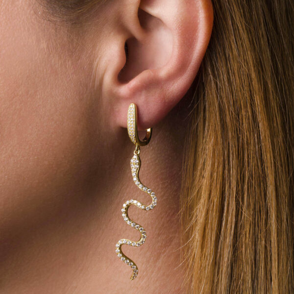 Snake Dangle Earrings with zircons – Gold Plated