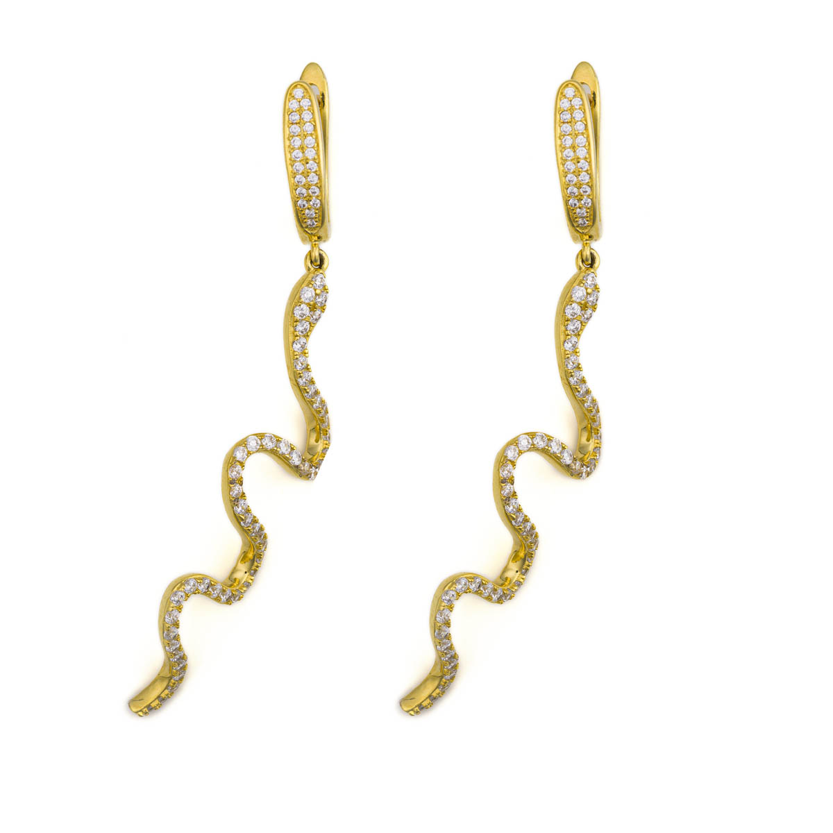 Snake Dangle Earrings with zircons – Gold Plated