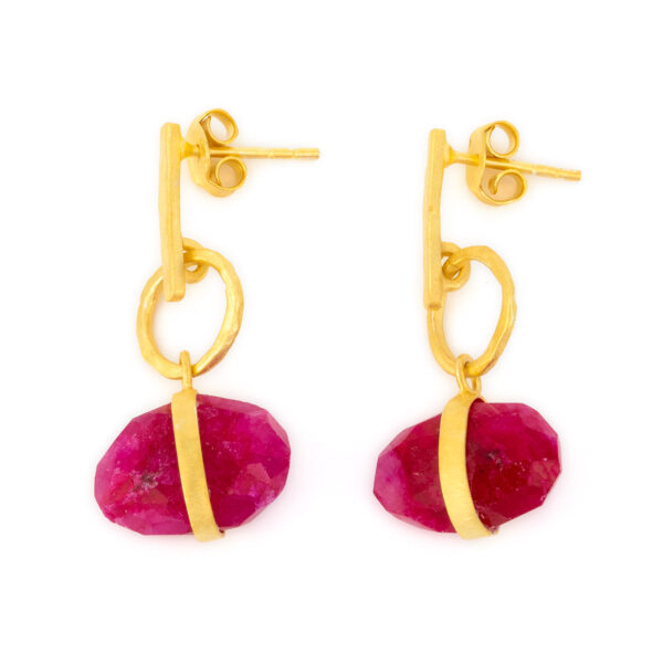 Gold Plated Roubinite Dangle Earrings