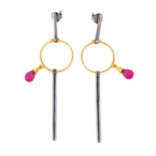 Geometric Dangling Earrings with Ruby