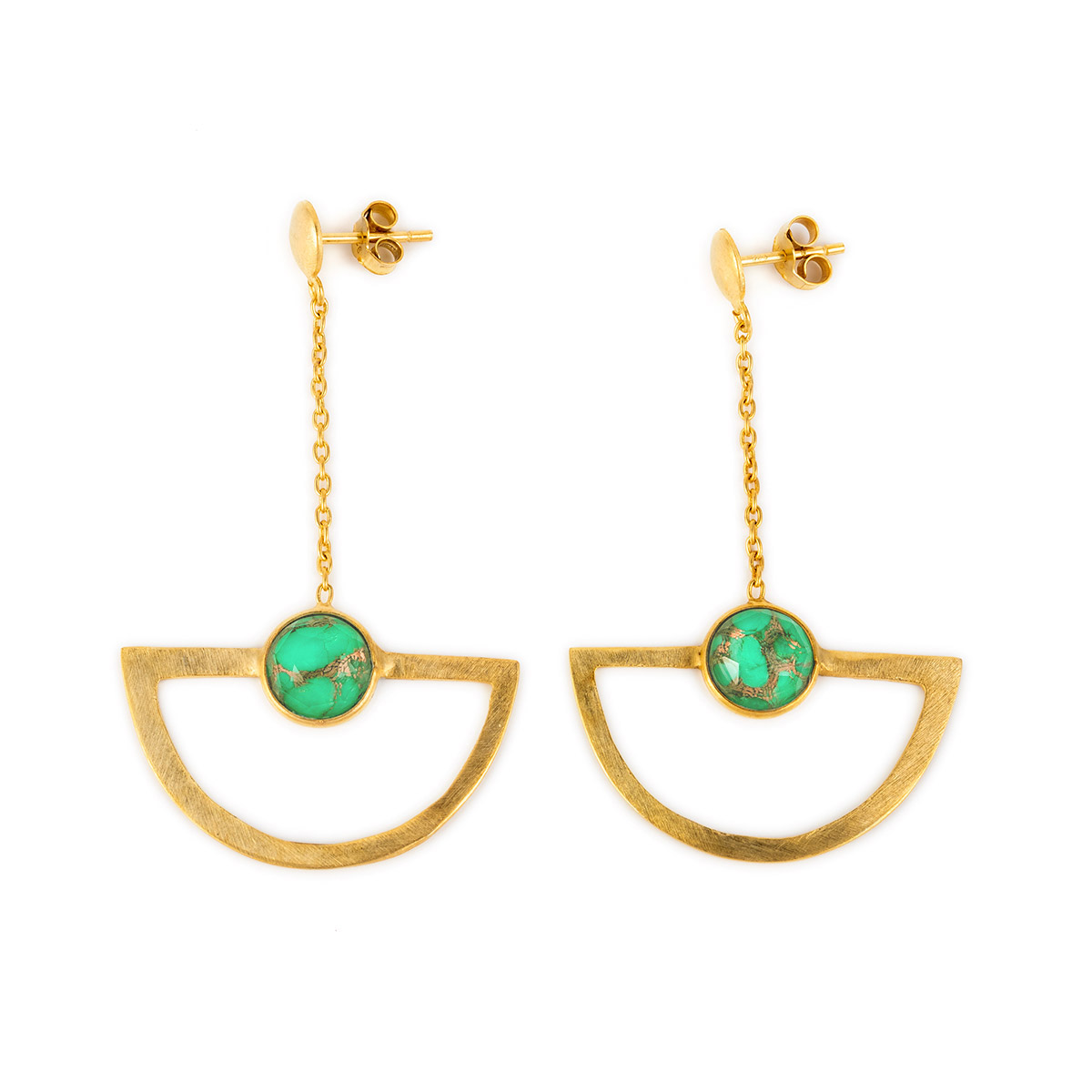 Green Copper Long Stud Doublet Earrings