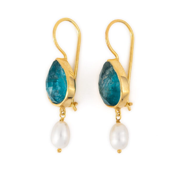Apatite Doublet Dangle Earrings with Pearl