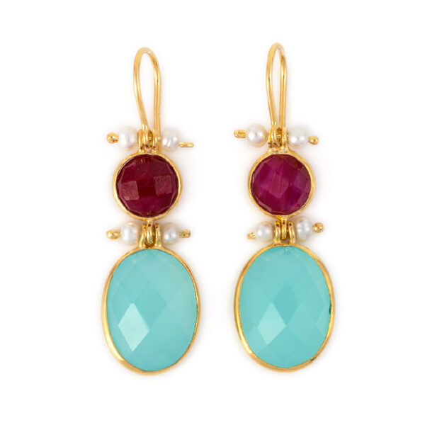 Dangle Earrings with Aqua Chalcedony and Rubinite