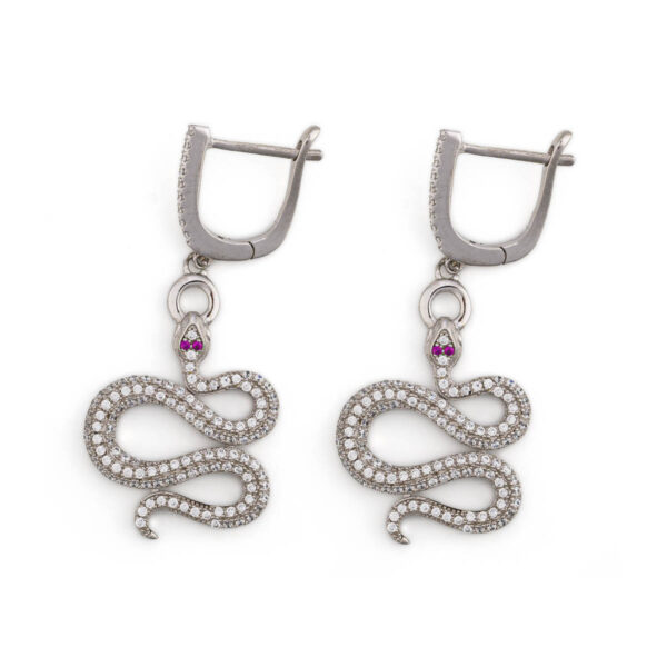 Red Eyed Dangle Snake Earrings with zircons