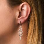 Green Eyed Dangle Snake Earrings with zircons