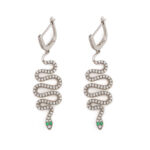Green Eyed Dangle Snake Earrings with zircons