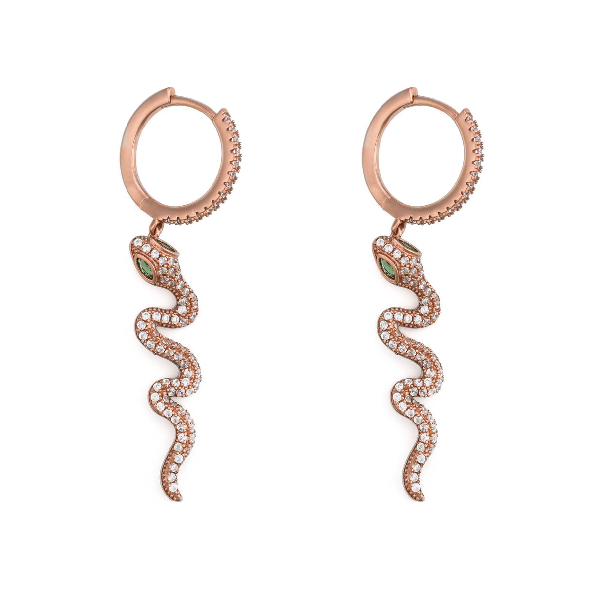 Snake Huggie Hoop Earrings with zircons – Rose Gold Plated