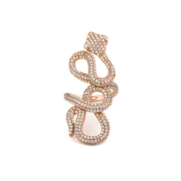 Large Rose Gold Plated Snake Ring with zircons