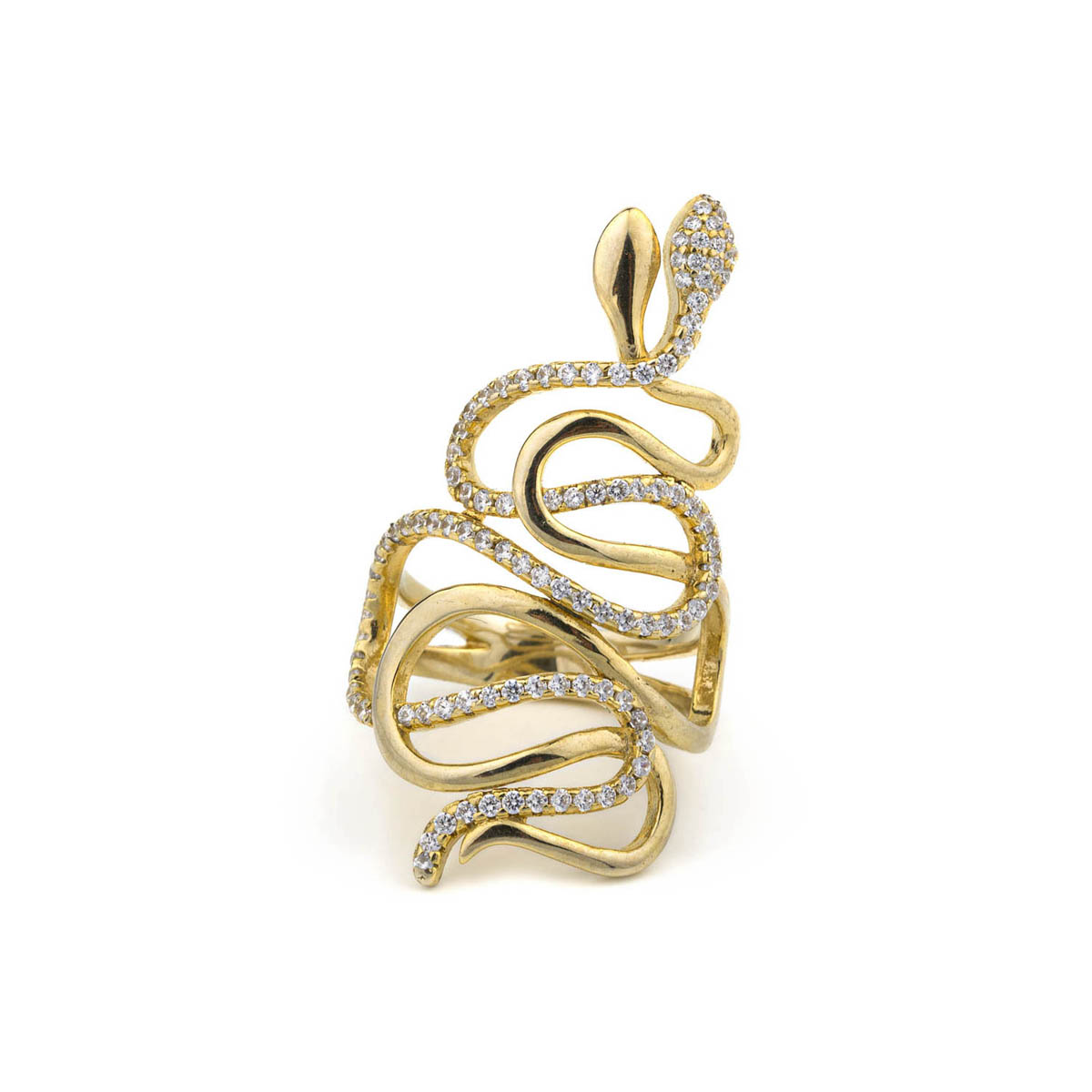 Two Snakes Gold Plated Ring with zircons