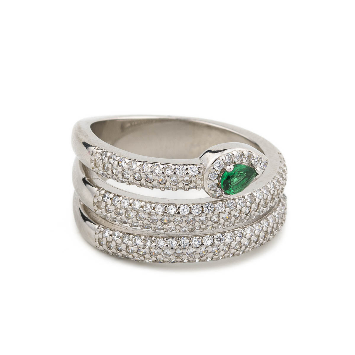 Green Head Snake Ring with zircons