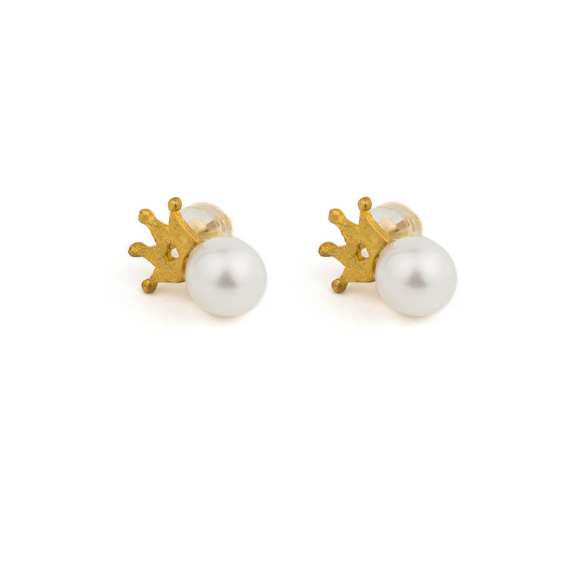 Crown Pearl Stud Earrings - 14K Gold