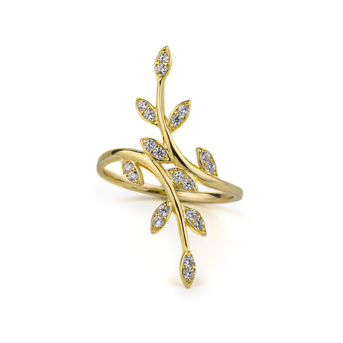 Leaf Branch Ring - 925 Sterling Silver and Gold Plated