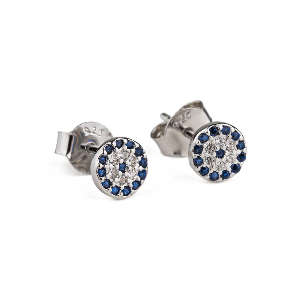 Stud Eye Earrings with blue zircon - Sterling Silver 925