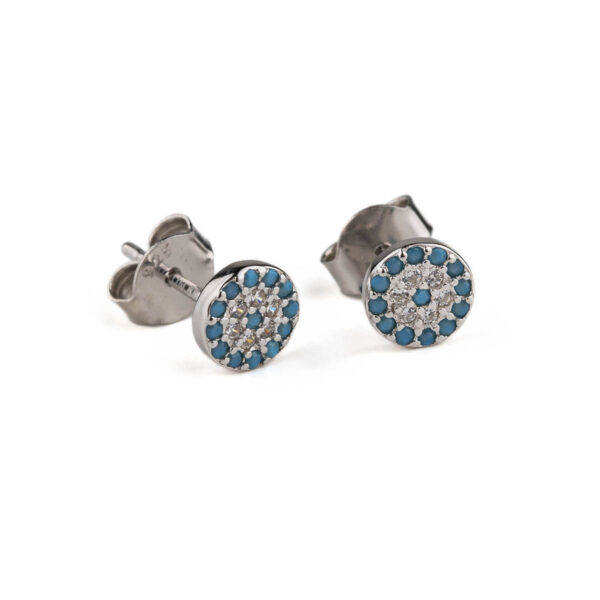 Stud Eye Earrings with turquoise zircon - Sterling Silver 925