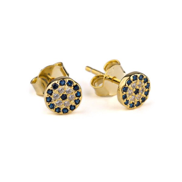 Stud Eye Earrings with blue zircon - Sterling Silver and Gold Plated