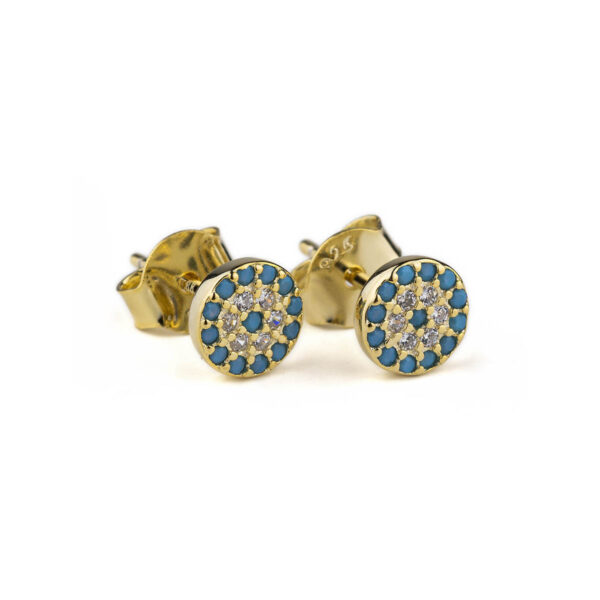 Stud Eye Earrings with turquoise zircon - Sterling Silver and Gold Plated