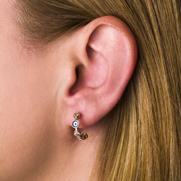 Half Hoop Evil Eye Earrings - 9K Rose Gold