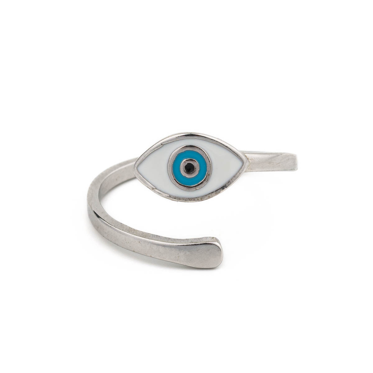 Adjustable Evil Eye Ring - turquoise and white enamel