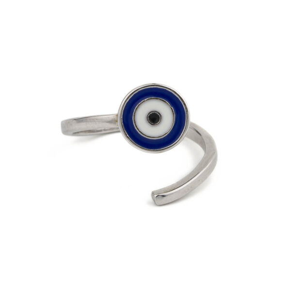 Adjustable Evil Eye Ring - blue white enamel