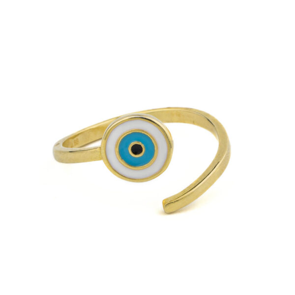 Adjustable Evil Eye Ring with turquoise white enamel
