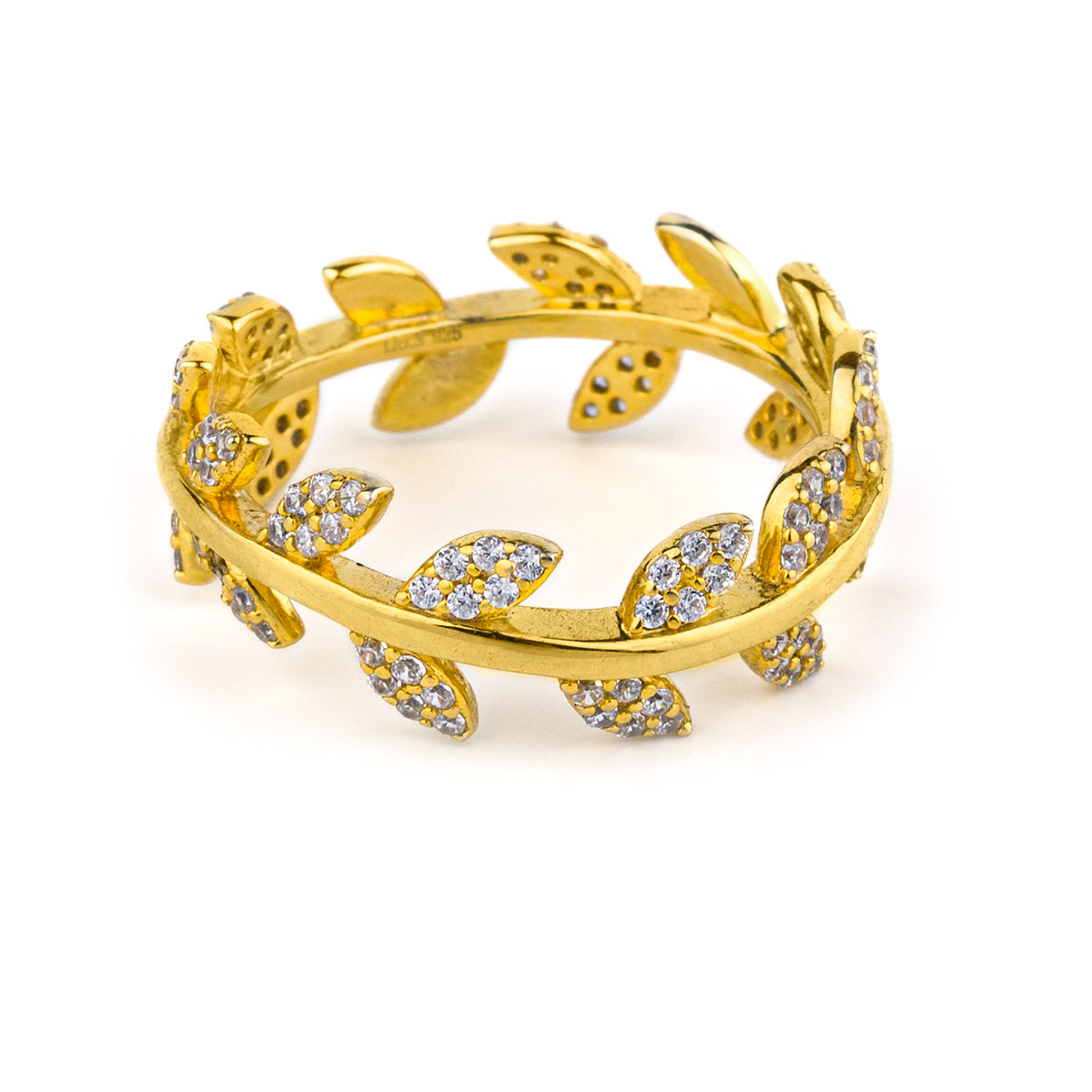 Leaf Zircon Stacking Ring - 925 Sterling Silver and Gold Plated