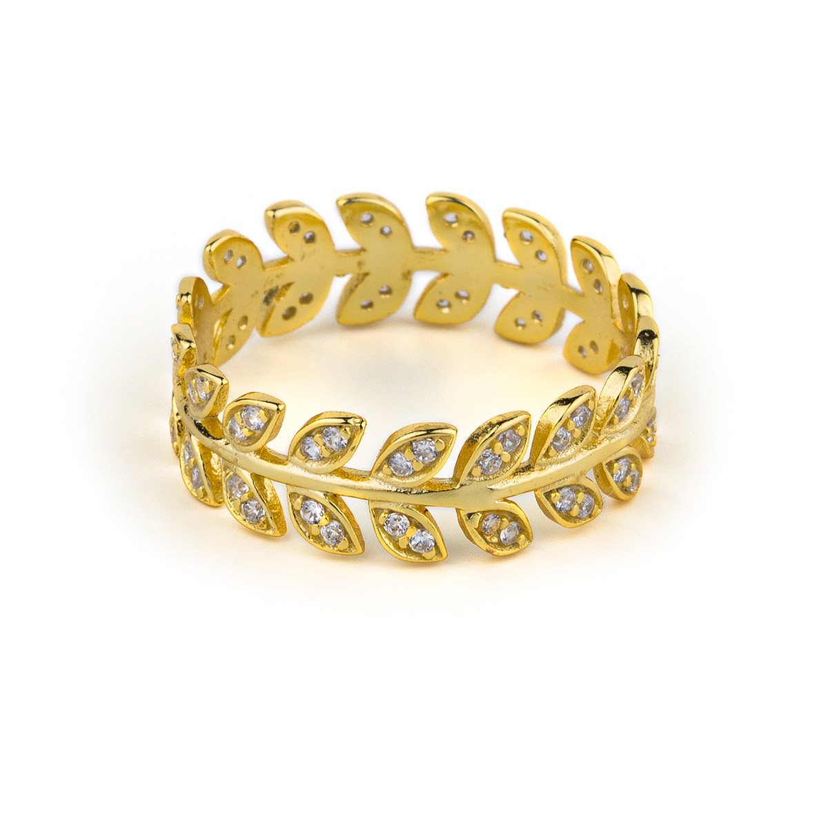 Leaves Zircon Stacking Ring - 925 Sterling Silver and Gold Plated