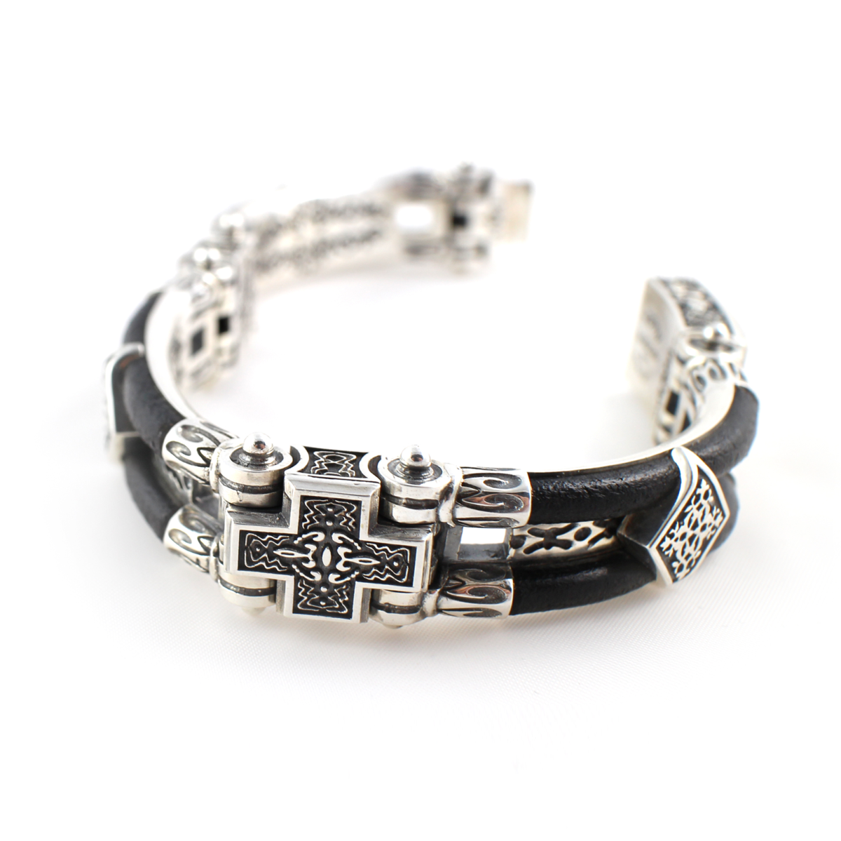Byzantine Cross Leather Bracelet – Sterling Silver Yianni Jewelry