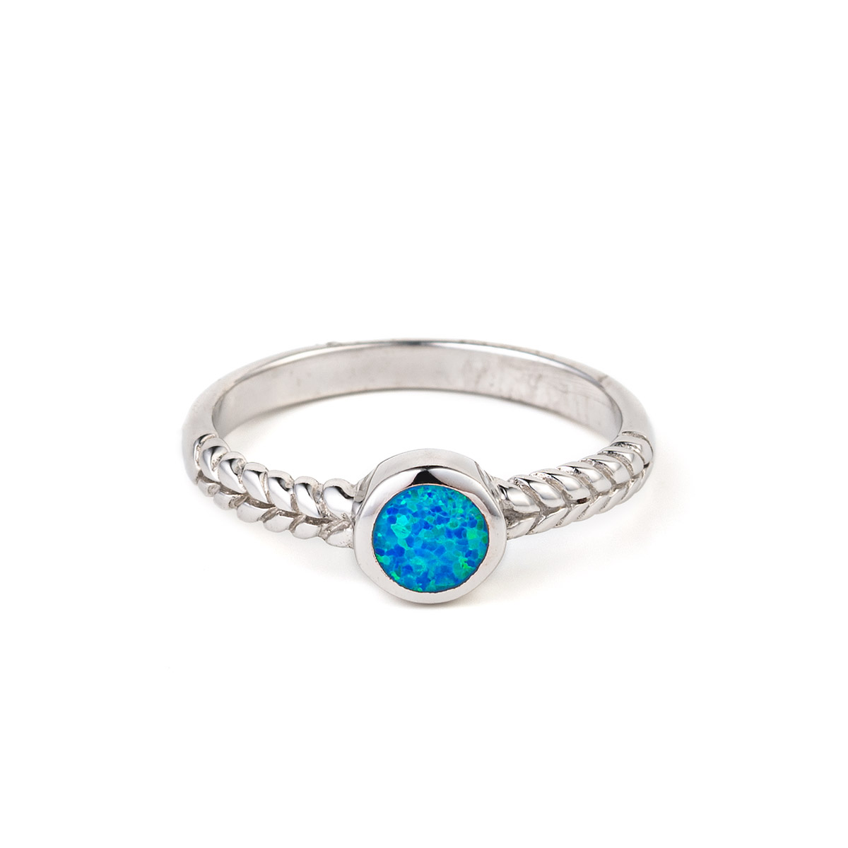 Round Circle Blue opal Ring – Sterling Silver