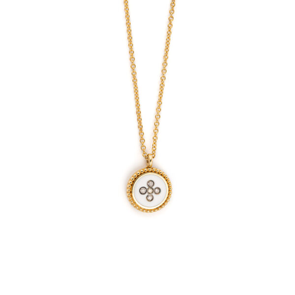 18K Gold and Enamel - Cross Necklace with diamonds
