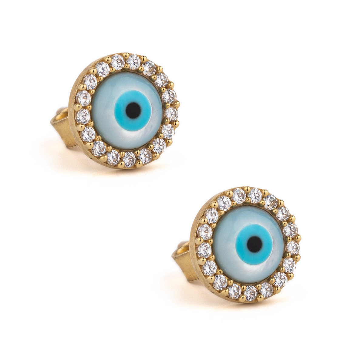 Eye Stud Zircon Earrings – 9K Gold