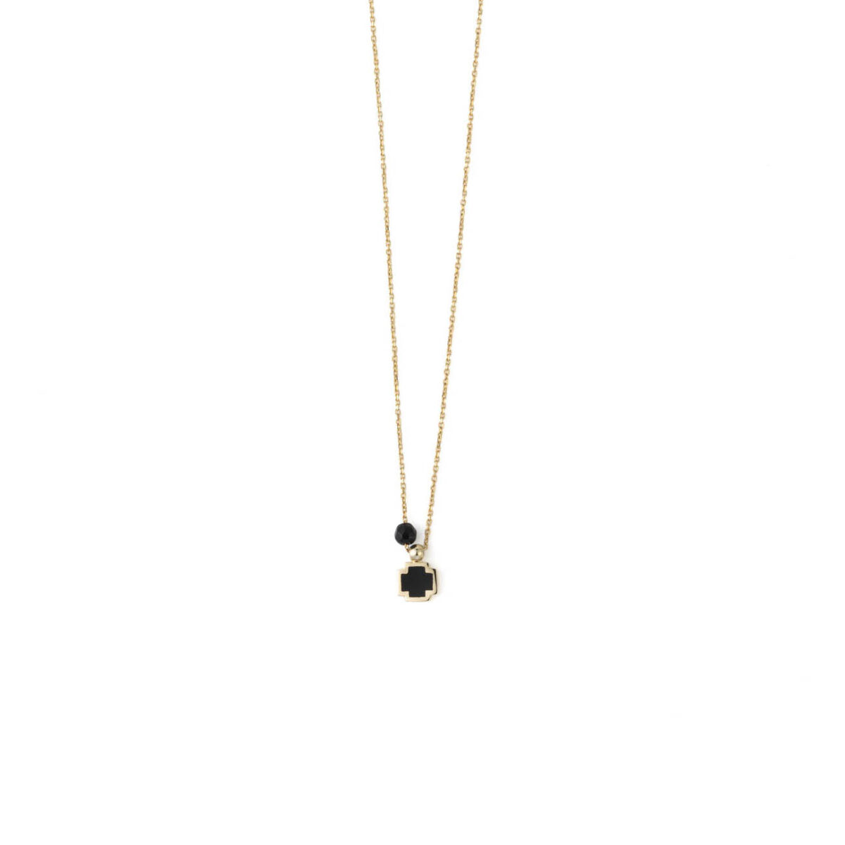 Black Enamel Cross Necklace - 14K Gold