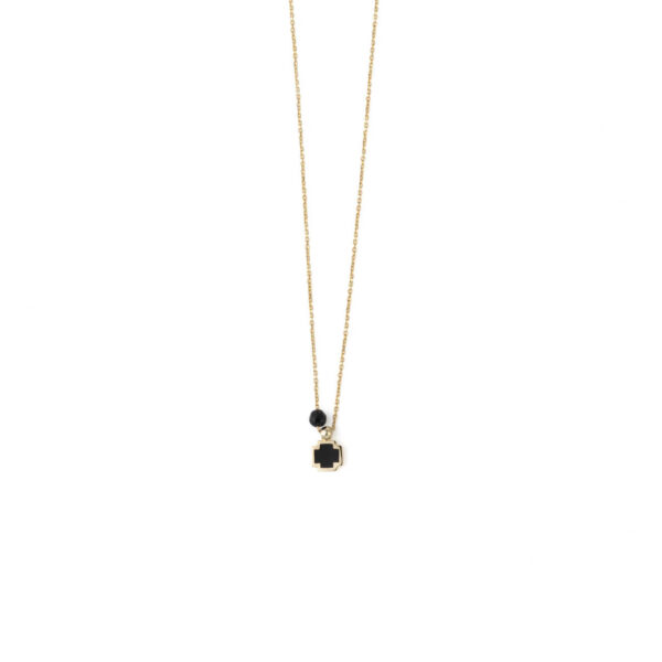 Black Enamel Cross Necklace - 14K Gold