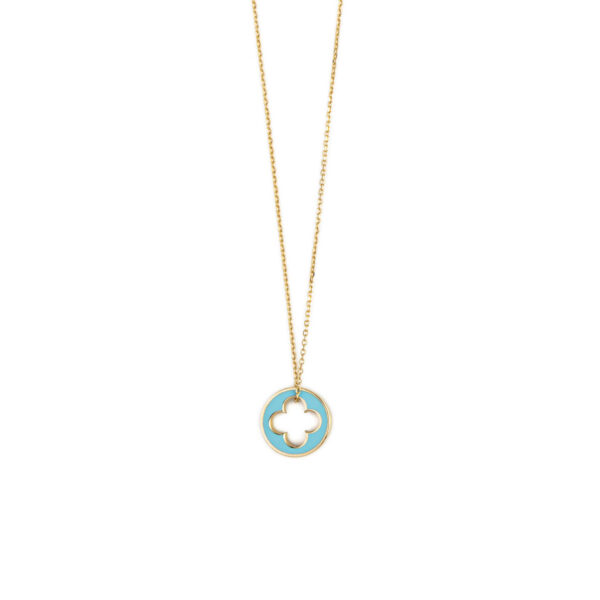 Round Turquoise Clover Necklace - 14K Gold
