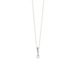 Pearl and Zircon Charm Necklace - 9K White Gold