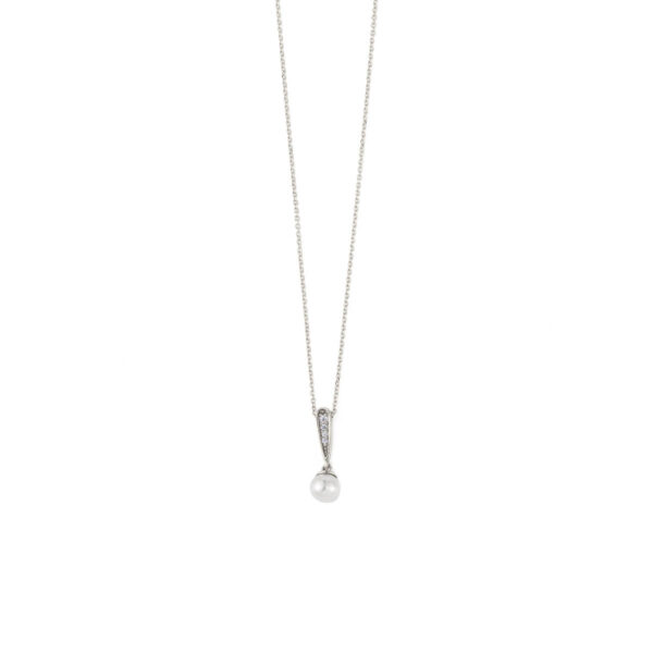 Pearl and Zircon Charm Necklace - 9K White Gold