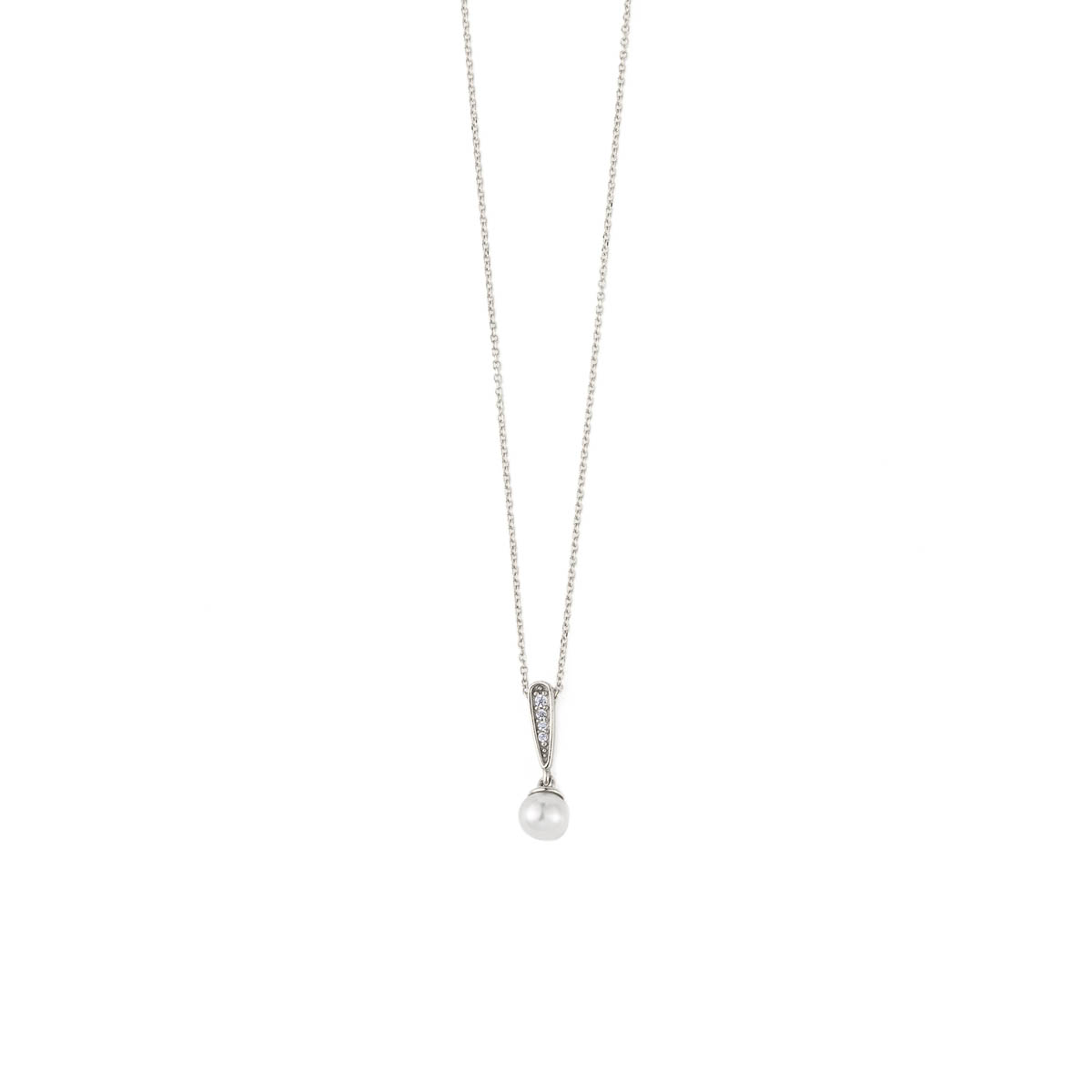 Pearl and Zircon Charm Necklace - 9K White Gold