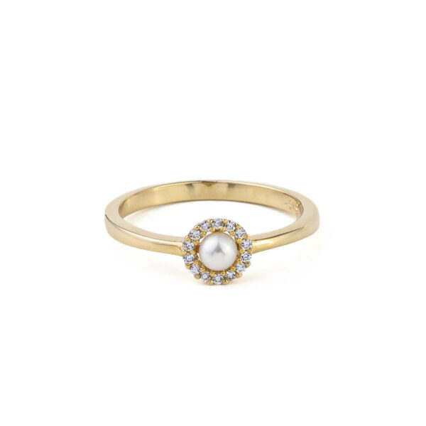 Pearl and Zircon Round Ring - 14K Gold