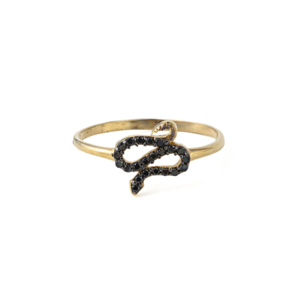 Black CZ Snake Ring - 9K Gold