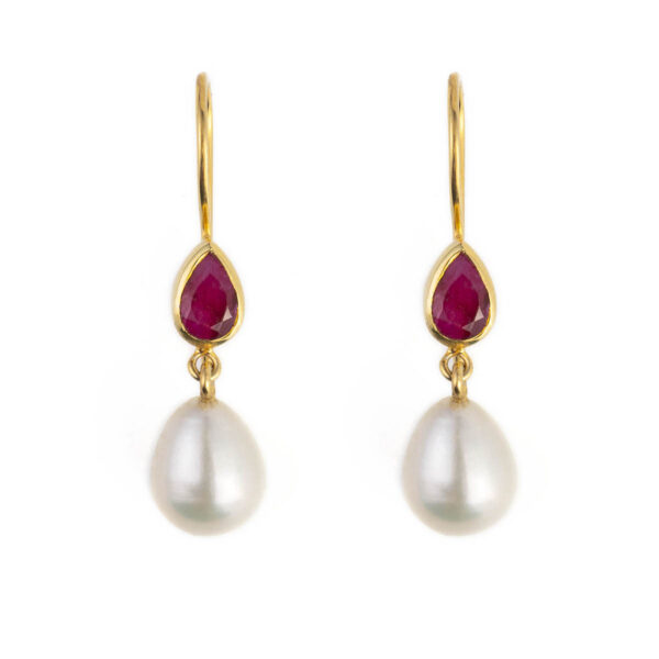 Rubinite and Pearl Dangle Earrings