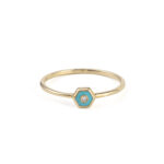 14K Gold Polygon Turquoise Enamel Ring