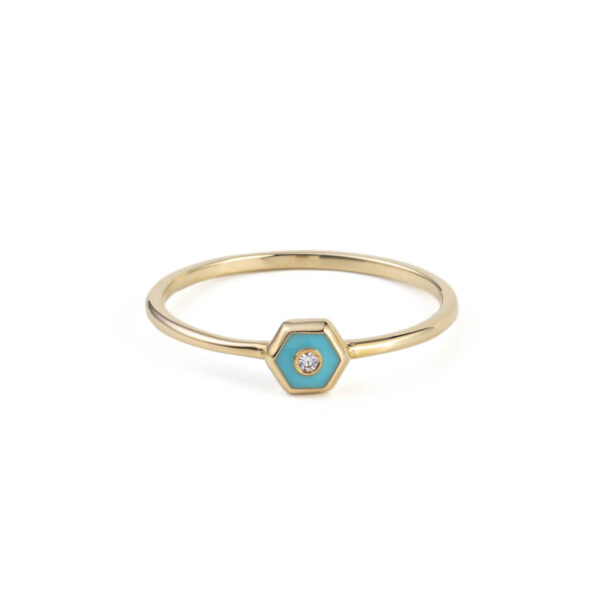 14K Gold Polygon Turquoise Enamel Ring