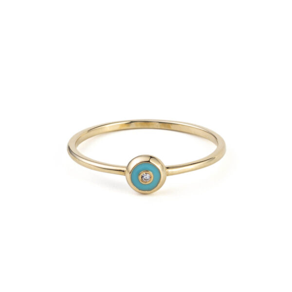 14K Gold Circle Turquoise Enamel Ring