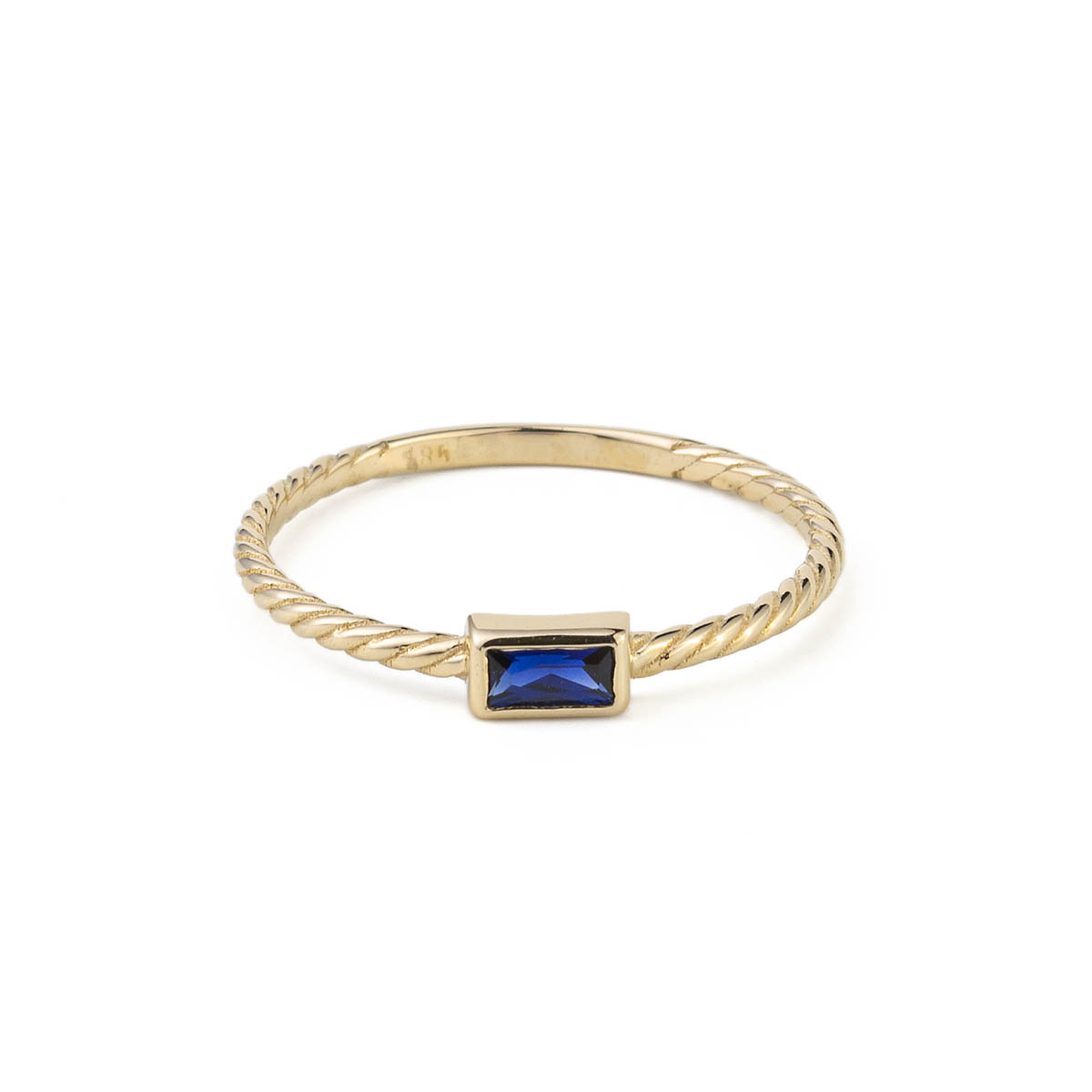 Blue Square Stone Ring - 14K Gold