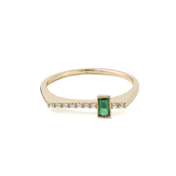 Green Square Stone Ring - 14K Gold
