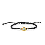 Round Evil Eye Black Macrame Bracelet – 925 Sterling Silver and Gold Plated