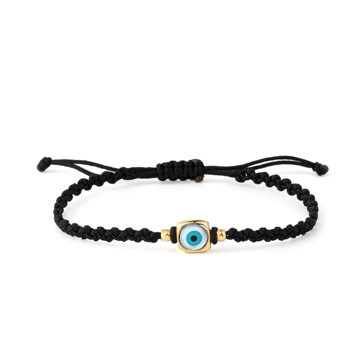 Square Eye Black Macrame Bracelet – 925 Sterling Silver and Gold Plated