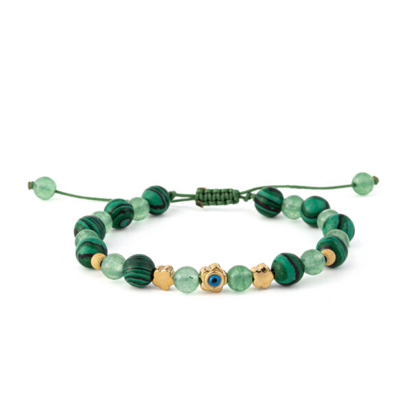 Evil Eye Bracelet with Malachite – 925 Sterling Silver and Gold Plated