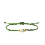 Evil Eye Green Macrame Bracelet – 925 Sterling Silver and Gold Plated